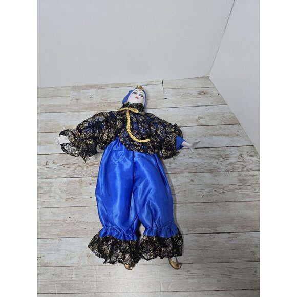 Vintage 17" Enesco Black‎ Blue Gold Jester Porcelain Knick Knacks Figurine - Picture 7 of 8